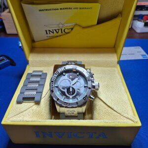 Invicta Silver and Gray Chronograph Watch with Gray Strap